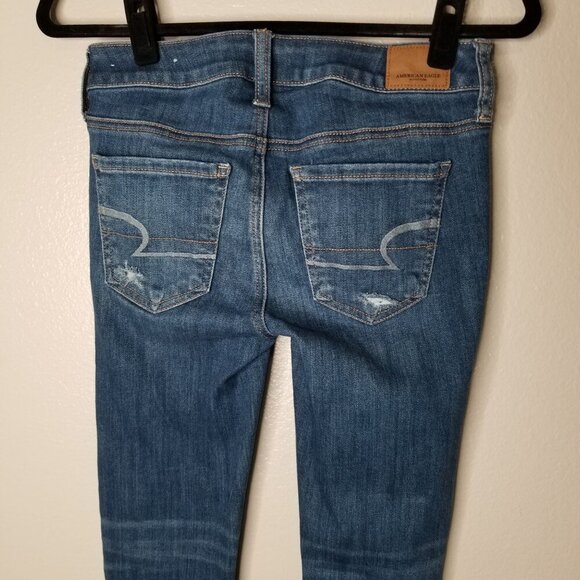 American Eagle Size 4 Mid Rise Jeggings Distressed Skinny Jeans Super Stretch X - Picture 5 of 9